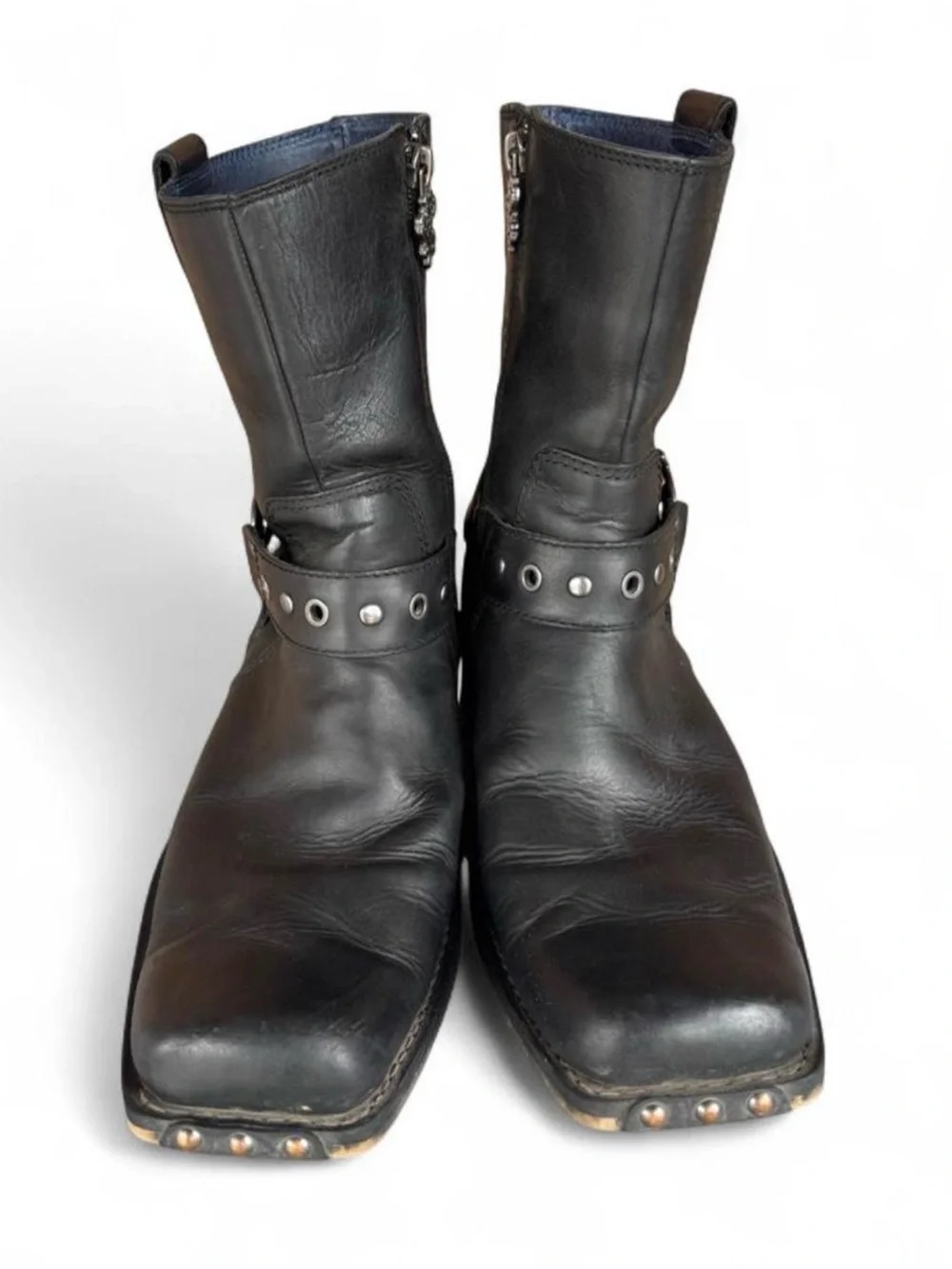 Mark Nason Black Leather Harness Boots with Silver Studs